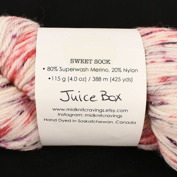 Midknit Cravings Sweet Sock Yarn Hand-Dyed Merino Nylon Blend Juice Box - Picture 3 of 3